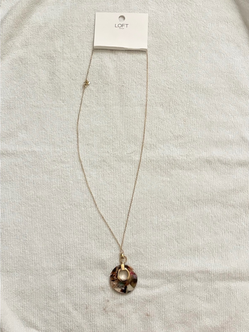 LOFT Gold-Tone Necklace with Multicolor Tortoiseshell Disc Pendant